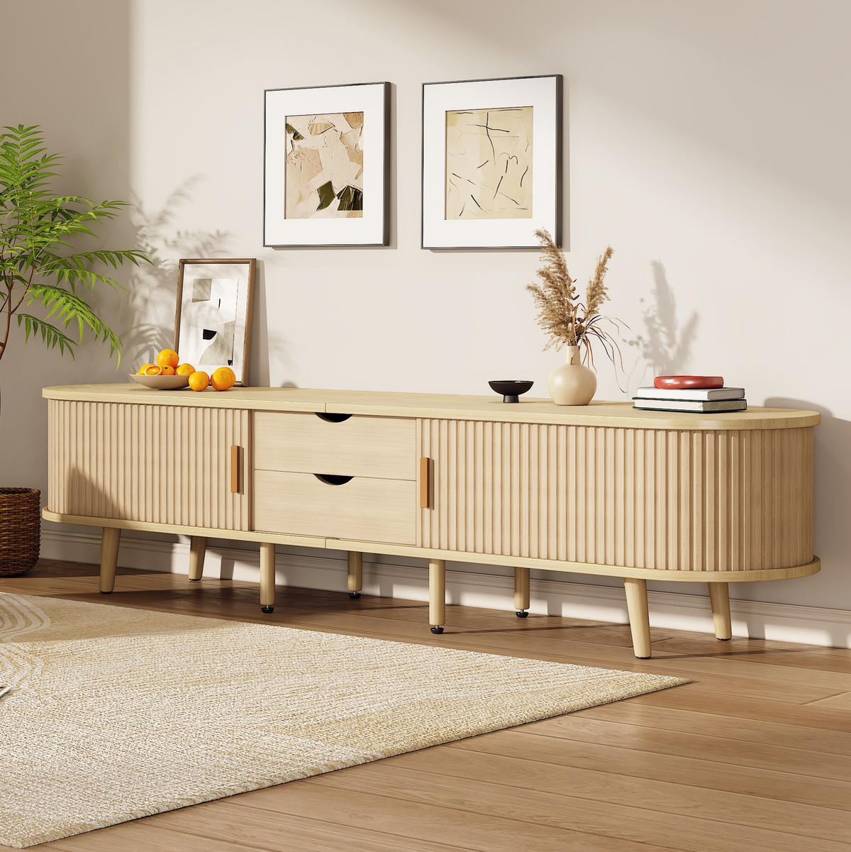 LOWBOARD 175/40/42 cm aus MDF mit Schiebetüren und 2 Schubladen Helles Walnussholz - Alteiche, Holzwerkstoff (175/42/40cm) - Modenvie