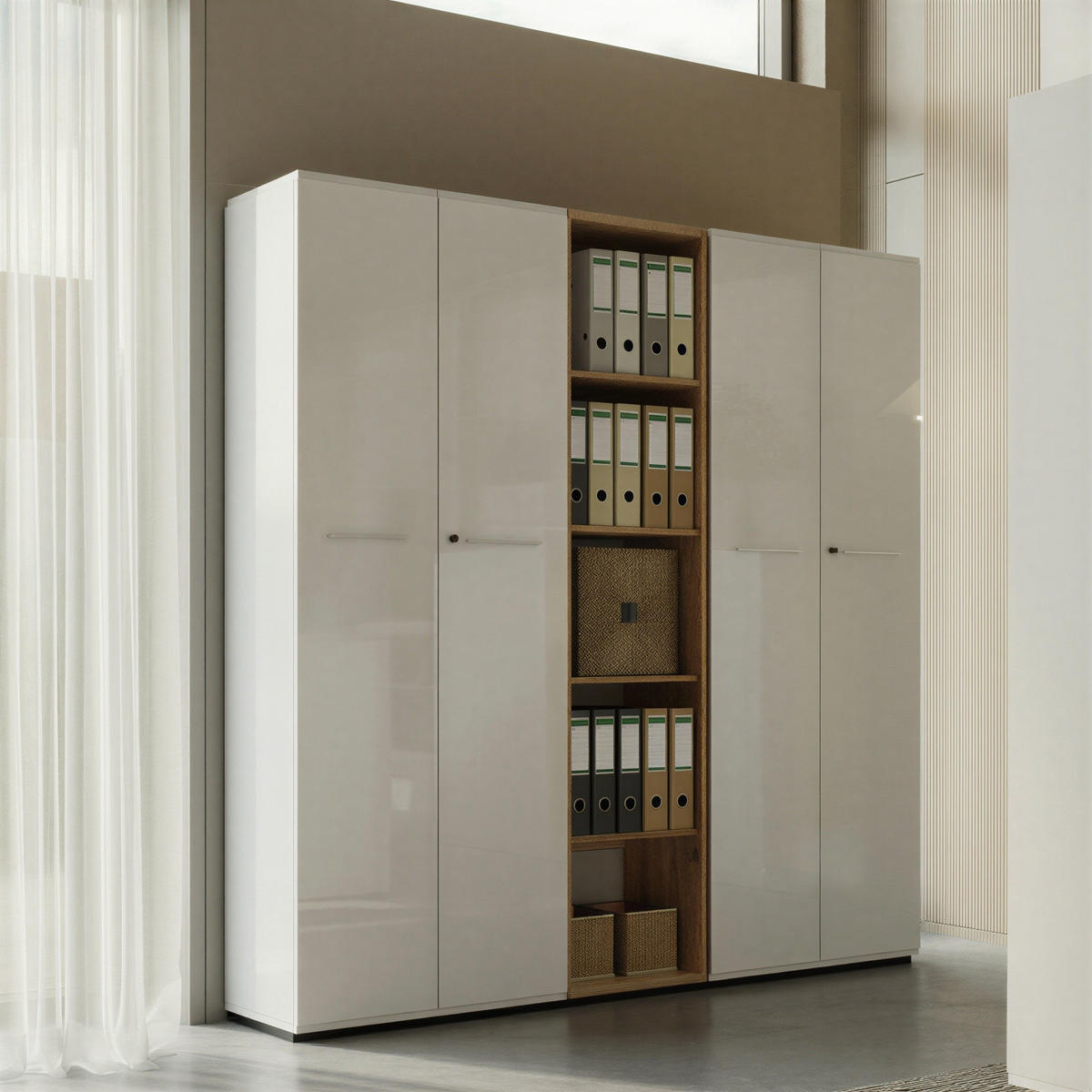 AKTENSCHRANK MUENCHEN 80x37x196cm | 5 Ordnerhöhen | Glasfront & Abschließbar | Weiß - Weiß, Holzwerkstoff/Metall (80/196/37cm) - KADIMA DESIGN