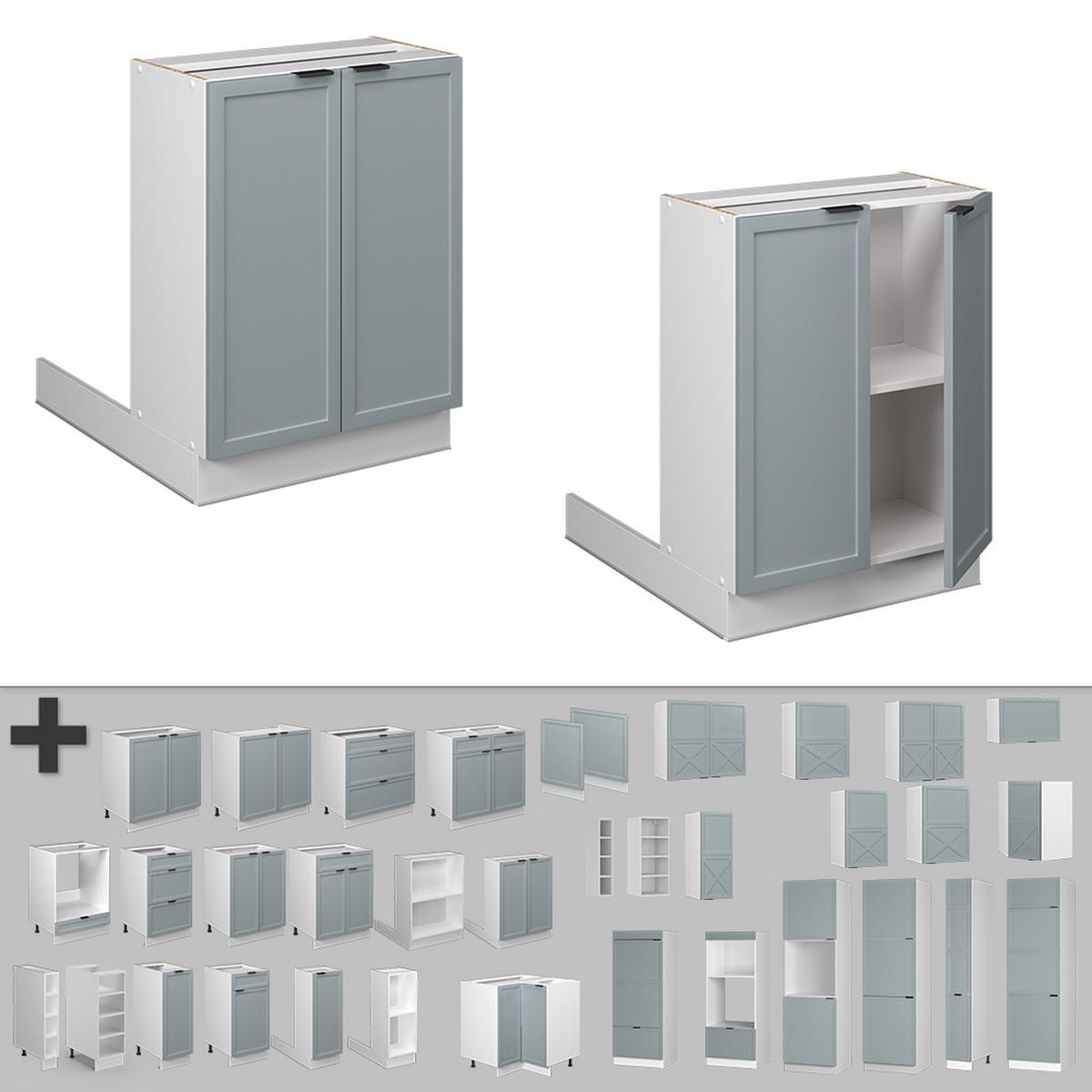 KÜCHENINSEL Fame-Line Hellblau-grau 60 cm ohne AP - Blaugrau/Weiß, Holzwerkstoff (60/82/30cm) - Vicco