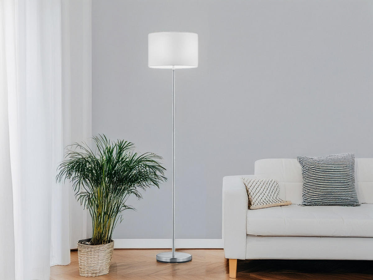 LED-STEHLAMPE Höhe 160cm, dimmbar, Lampenschirm Stoff Weiß - Weiß, Textil (35/35/160cm) - meineWunschleuchte
