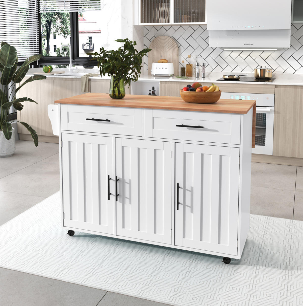 SERVIERWAGEN mit Klapptisch und Stauraum 129 x 71 x 91,5 cm Weiß - Weiß, Holz (46/91.5/120cm) - Beauniv