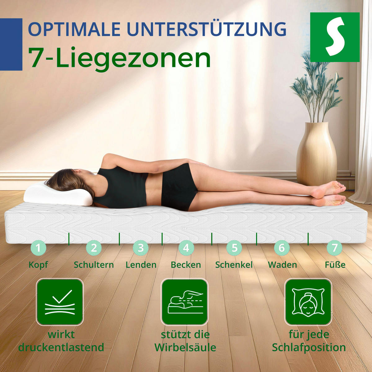 TASCHENFEDERKERNMATRATZE 90x200 cm H2/H3, wendbar, Bezug waschbar - Weiß, Textil (90/200cm) - Schlaftroll