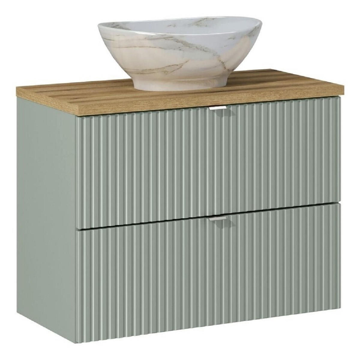 WASCHTISCHKOMBI 80 cm 3 Teile - Line Reed Green L BM79 in Schilfgrün/ Evoke Eiche - Eiche Artisan/Grün, Holz (80/57/40cm)