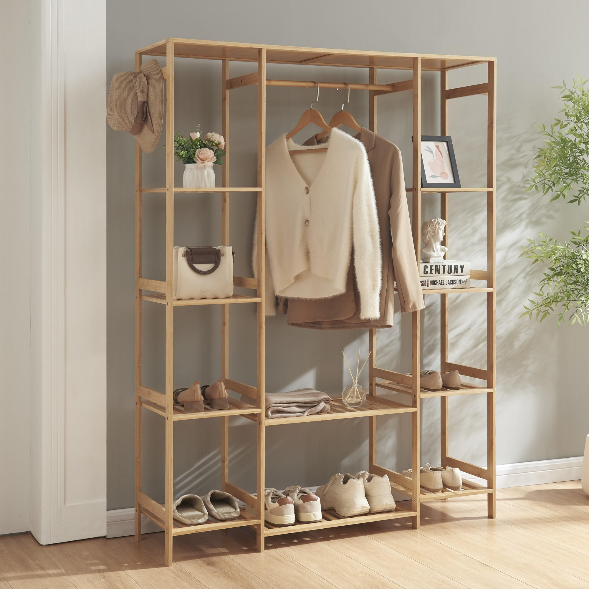 KLEIDERSTÄNDER Ilomantsi - Naturfarben, Holz (122/165/35cm) - [en.casa]