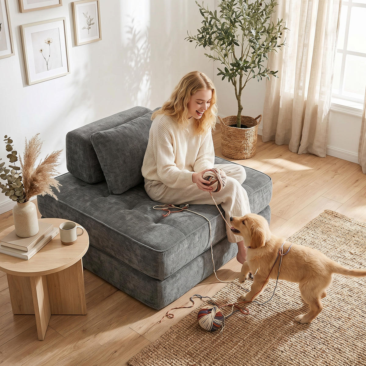 SOFA Grau 97.0/97.0/70.0cm - Grau, Textil (97/70/97cm)