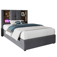 POLSTERBETT 90/200 cm Grau mit Kabellosem Laden und USB-Anschlüssen - Grau, Textil (90/200cm) - OKWISH