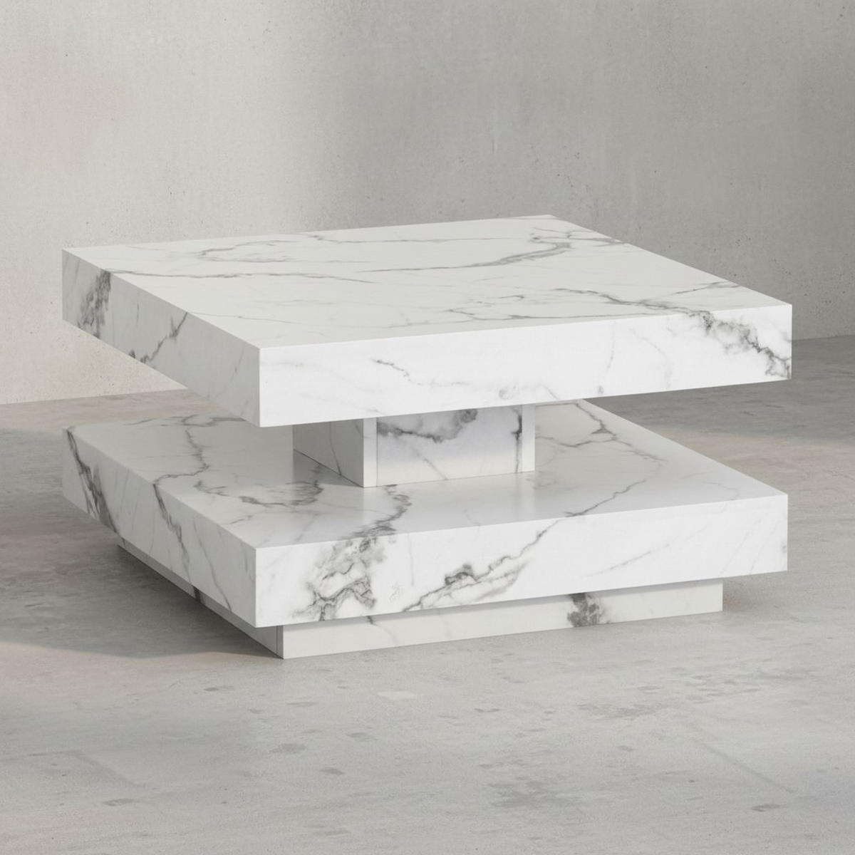 COUCHTISCH in Stein-Optik mit Stauraum, Modernes Design, Quadratisch, Weiß 60x60x34 cm - Weiß, Holzwerkstoff (60/60/34cm) - KADIMA DESIGN