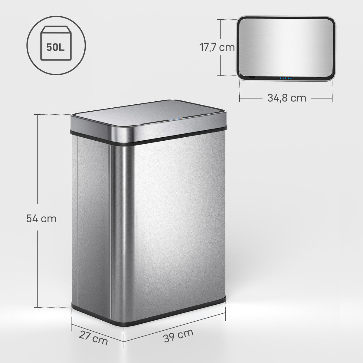 SENSOR-MÜLLEIMER Edelstahl Silber - Silberfarben, Metall (27/54/39cm) - HOMCOM