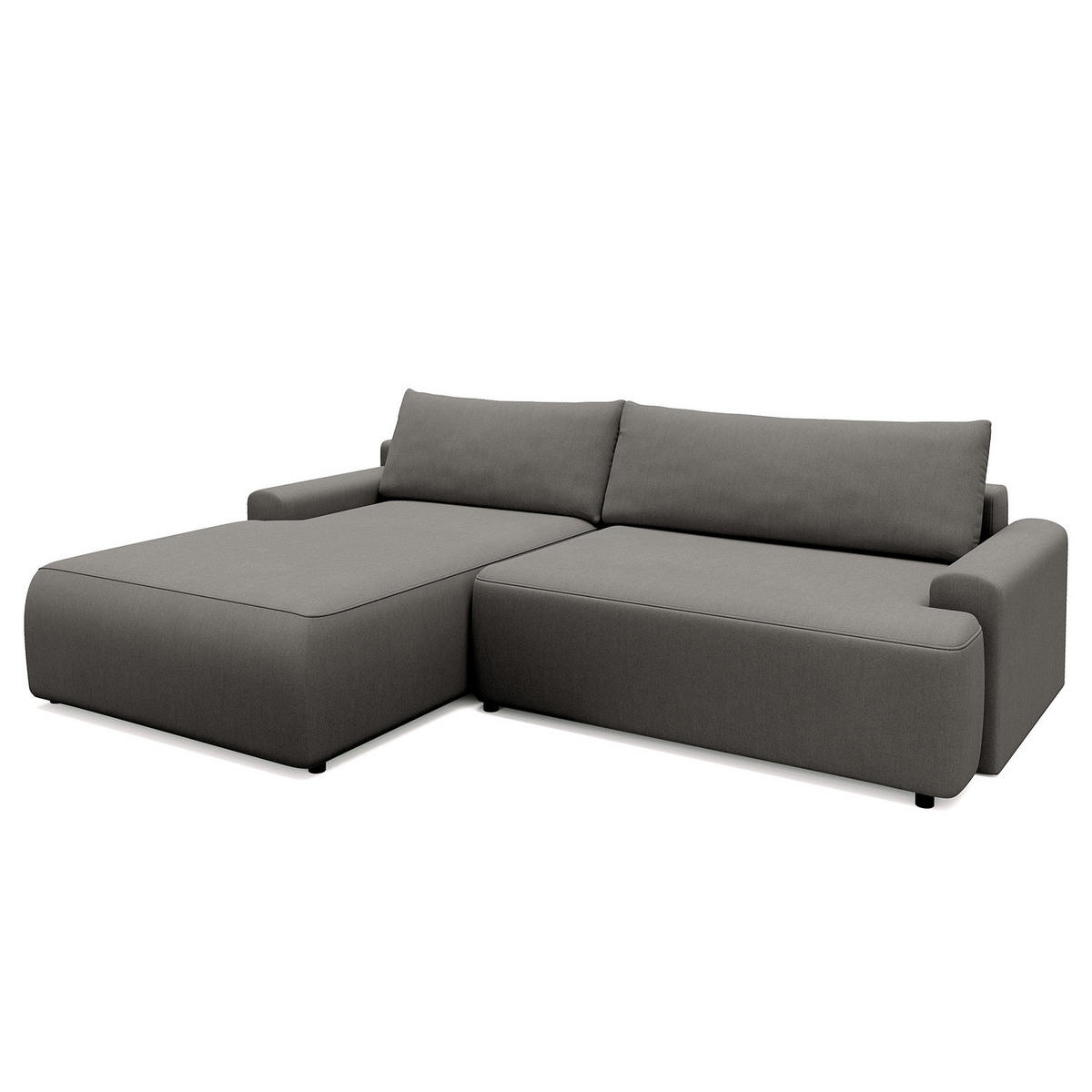 ECKSOFA mit Schlaffunktion - Longchair - Dunkelgrau/Schwarz, Kunststoff/Textil (253/167cm) - home24