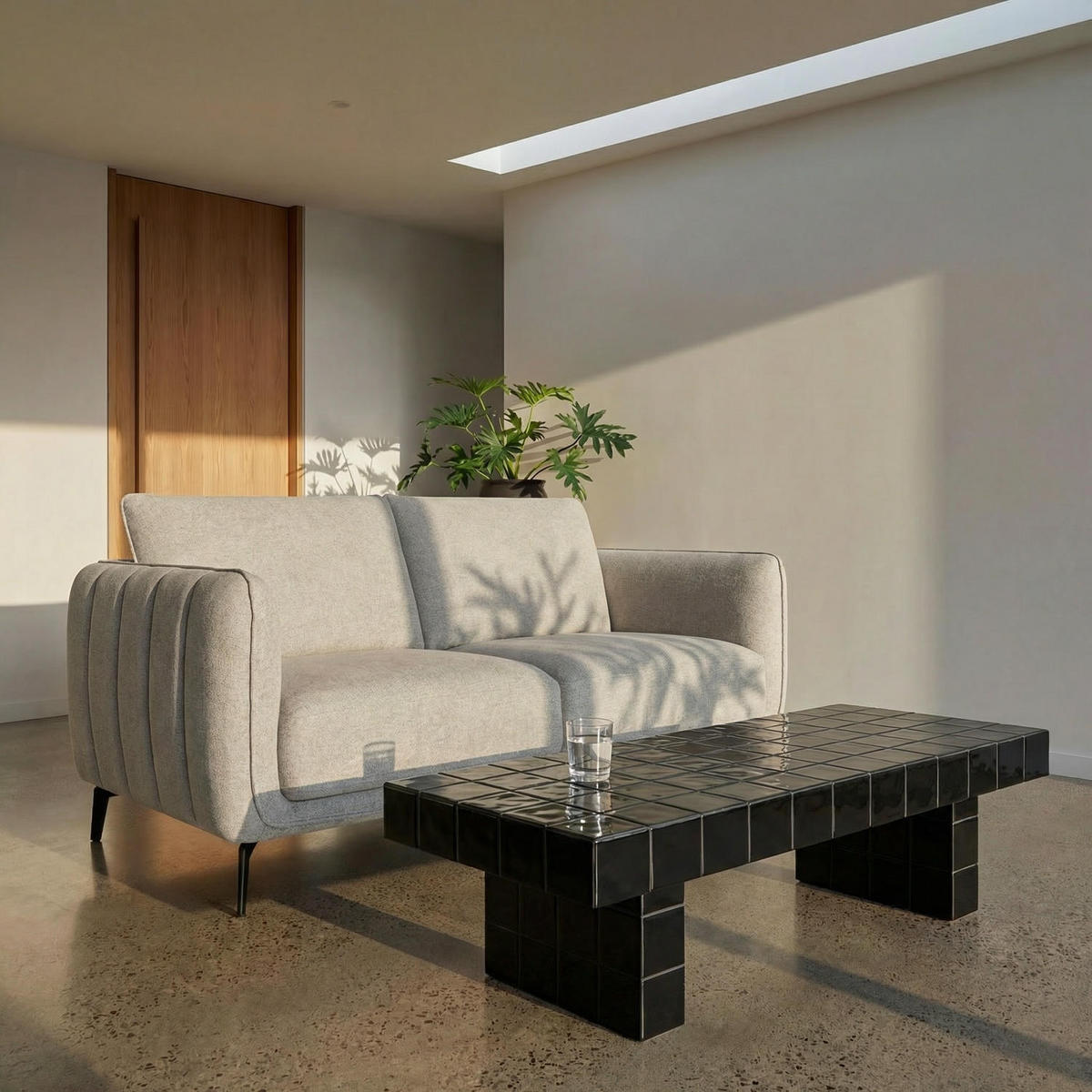ZWEISITZER-SOFA Webstoff Grau - Schwarz/Grau, Textil/Metall (158/85/85cm) - Furnhouse