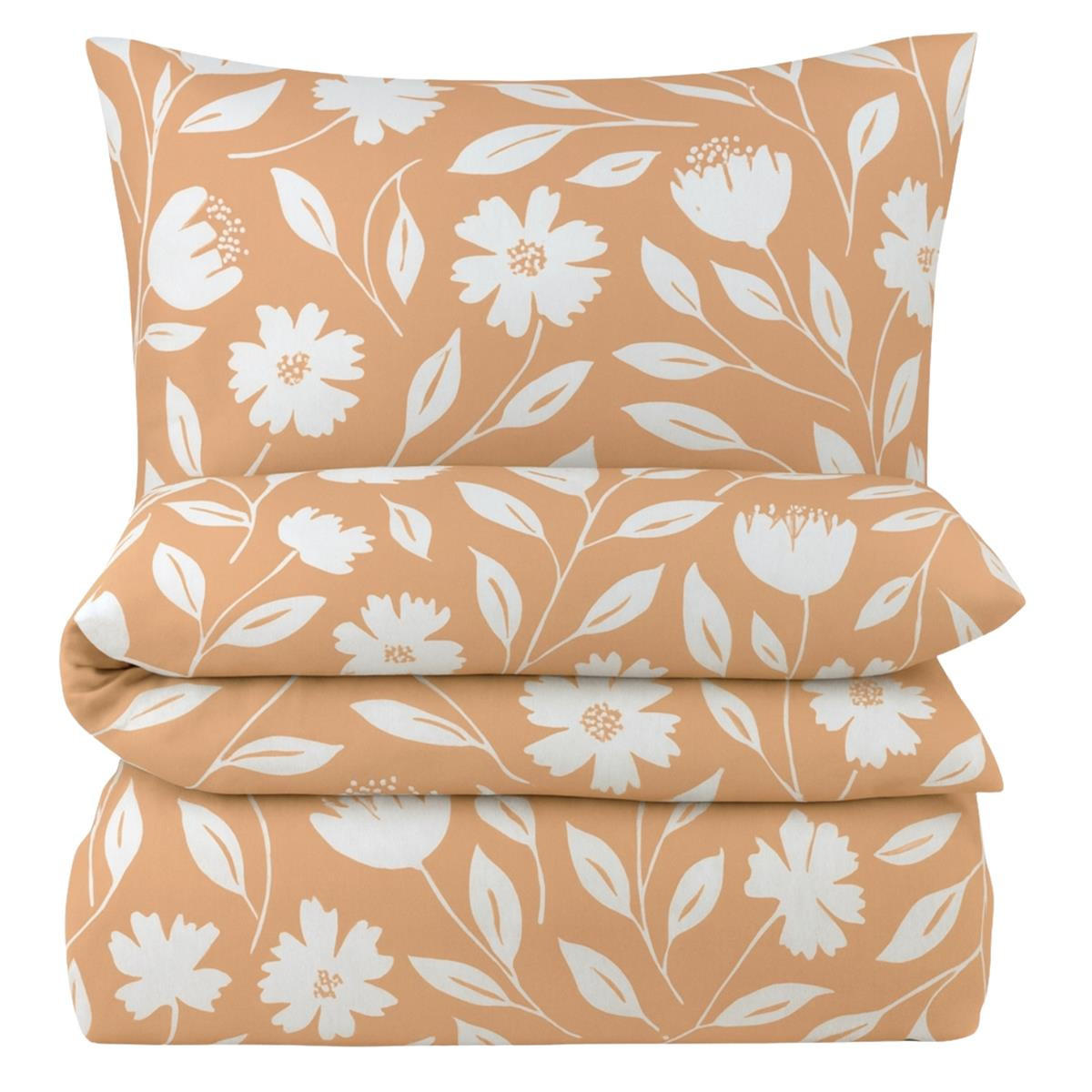 BETTWÄSCHE Mako Perkal 135x200 cm aus 100% Baumwolle mit Reißverschluss, Bettbezug Floral 135 x 200 - Orange - Orange, Textil (135/200cm) - Carpe Sonno
