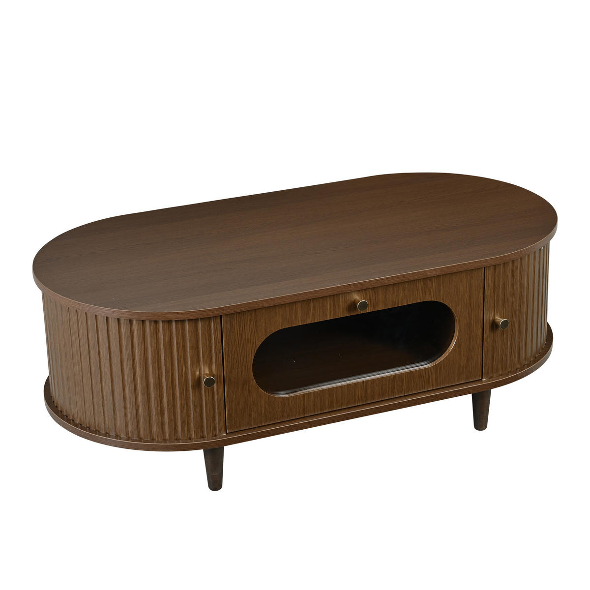 COUCHTISCH walnuss rolltür schublade stauraum - Walnussfarben, Holzwerkstoff (50/100/36cm) - Urban Meuble