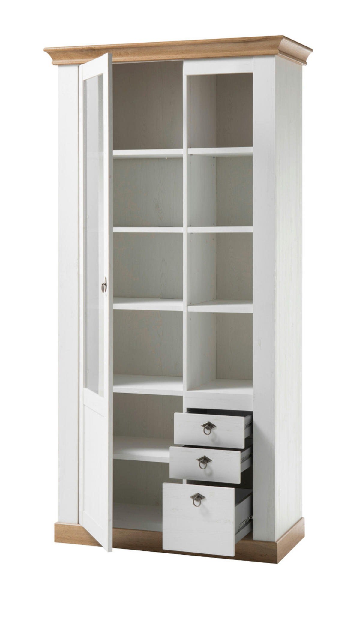 VITRINE weiß Pinie, Eiche Wotan 102 x 200 cm, Vitrinenschrank mit 10 Fächern - Silberfarben/Eiche Wotan, Glas/Holzwerkstoff (102/204/44cm) - Furn.Design