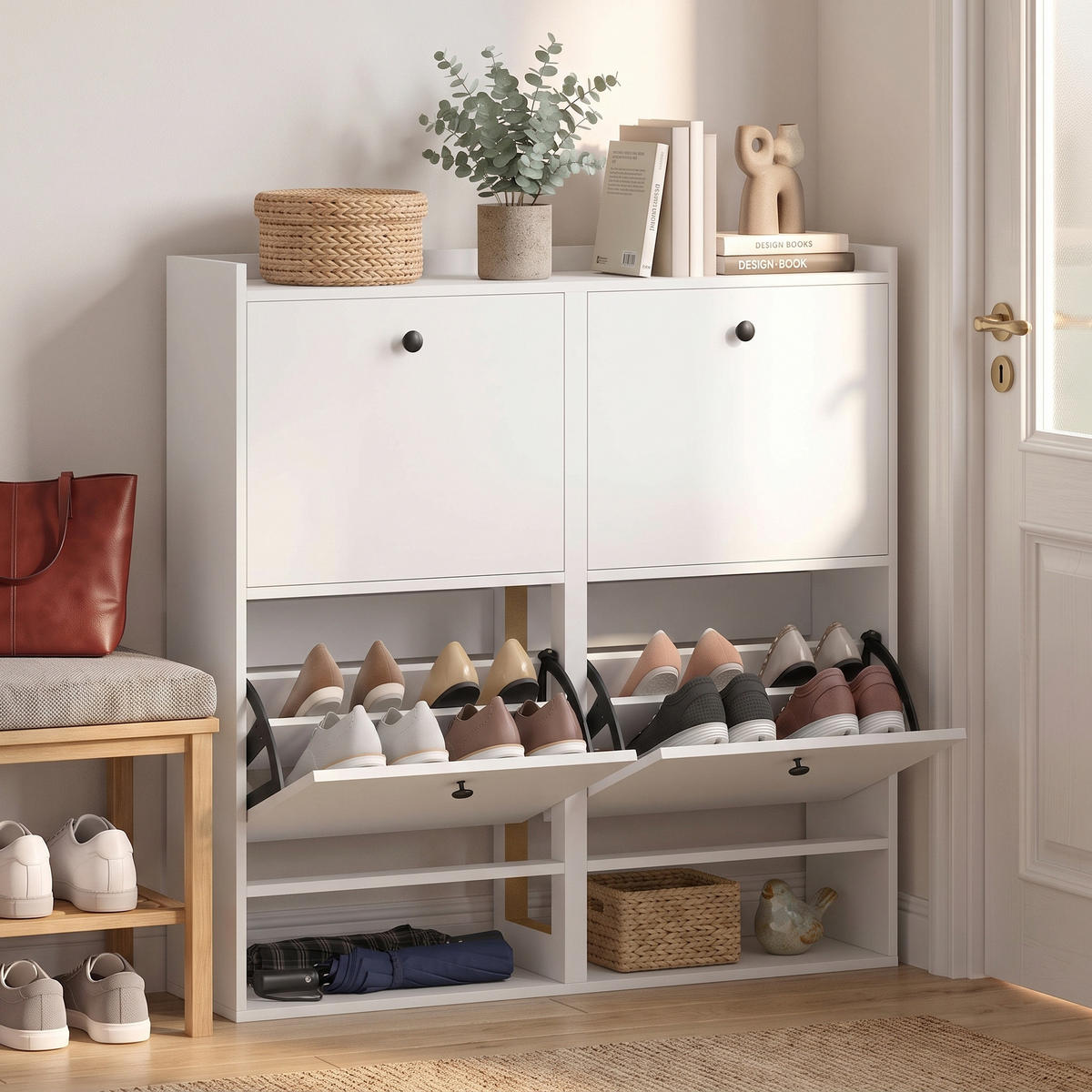 SCHUHSCHRANK MDF Weiß - Zinkfarben/Weiß, Holzwerkstoff/Kunststoff (24/100/100cm) - HOMCOM