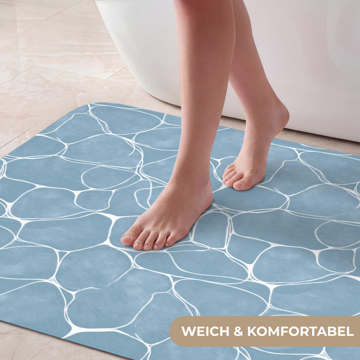 BADEMATTE Organisch - Muster - Blau 60x90 cm - Hellblau, Kunststoff/Textil (60/90cm)
