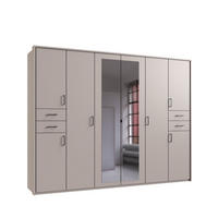 DREHTÜRENSCHRANK Kleiderschrank B273/H210/T58 cm mit Schubkästen & Passepartout & 2 Spiegeltüren, Beige Grau, Griffe schwarz / 22580 - Beige/Schwarz, Holzwerkstoff/Kunststoff (273/210/58cm) - luma-home