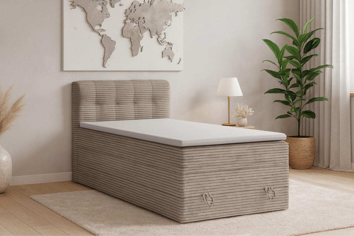 BOXSPRINGBETT JUNG 2 100/200 Cord Beige mit Matratzen H3 + H4 - Beige, Holz/Holzwerkstoff (100/200cm) - Deine Möbel 24