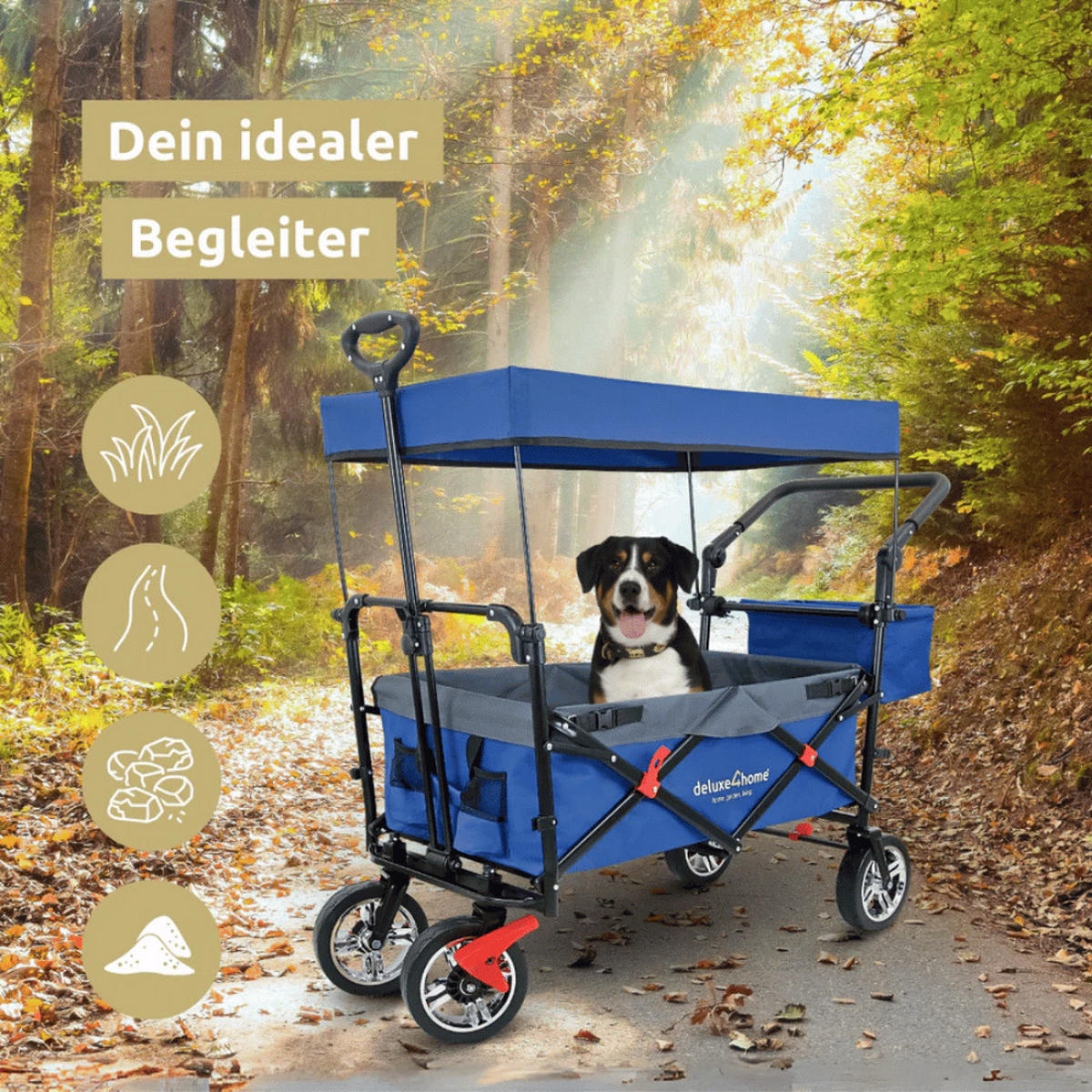 BOLLERWAGEN faltbar mit Dach REGGI Blau - Blau, Metall (128/112/56cm) - DELUKE