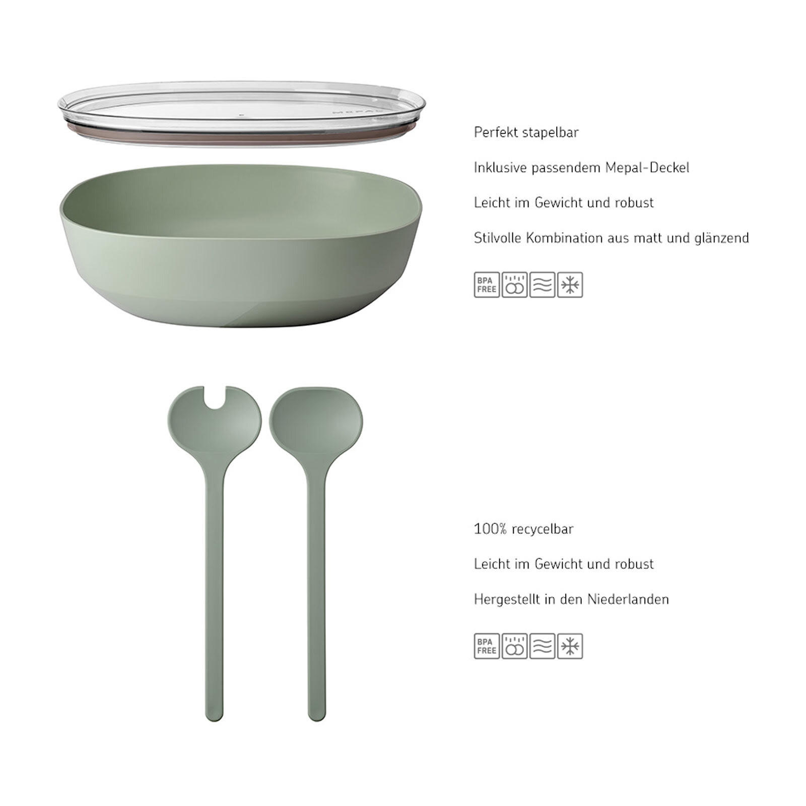 SERVIERSCHALE MIT DECKEL & SALATBESTECK Silueta Nordic White 4000 ml - Weiß, Kunststoff (30.1cm) - Mepal