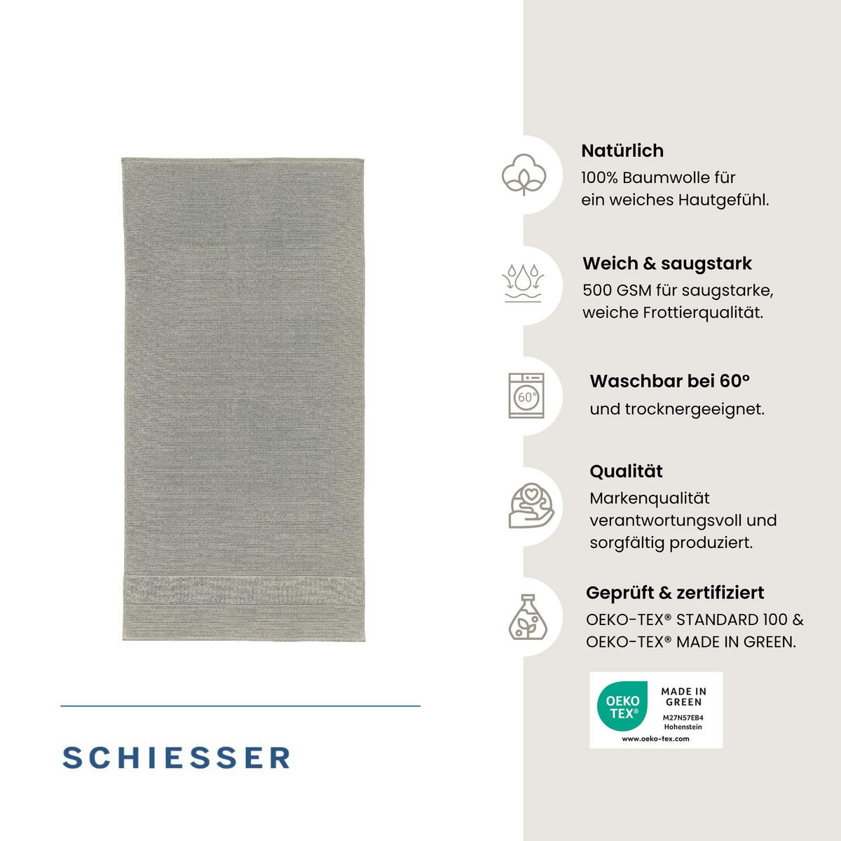 SAUNATUCH Turin - 75x200 cm - Grau - Grau, Textil (75/200cm) - SCHIESSER