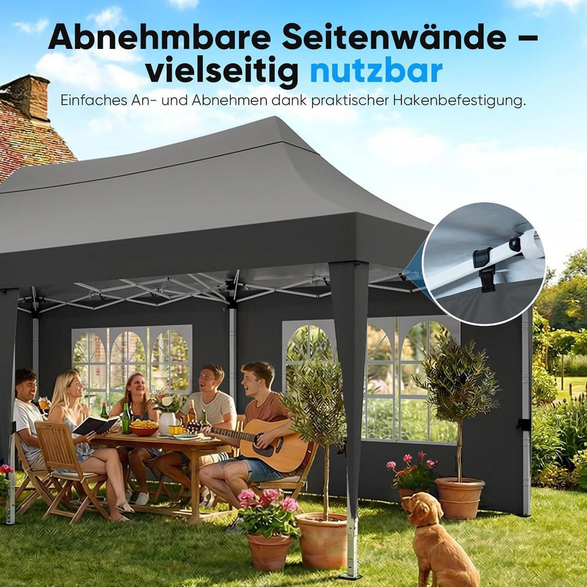 FALTPAVILLON 3x6m wasserdicht mit Seitenwänden und UV-Schutz - Grau, Textil (585/310/293cm)