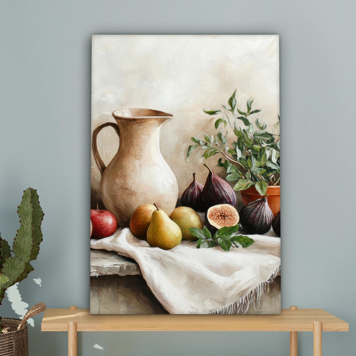 LEINWANDBILD Obst - Kräuter - Ländlich Wanddeko Schlafzimmer 60x90 cm - Naturfarben, Textil (60/90cm) - MuchoWow