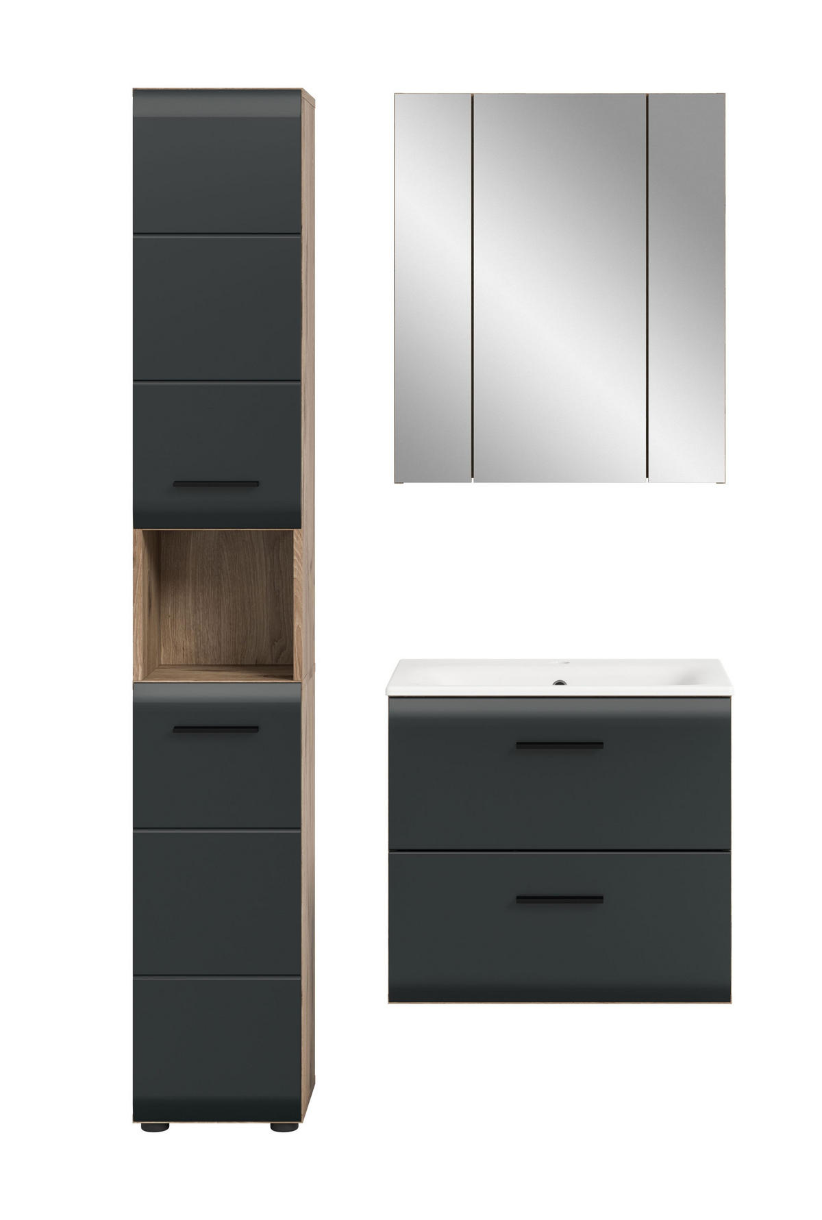 BADEZIMMER Alba 4-tlg. (B/H/T: ca. 105/185/46 cm) in Nox Oak /schwarz matt - Eichefarben, Holz (105/185/46cm)