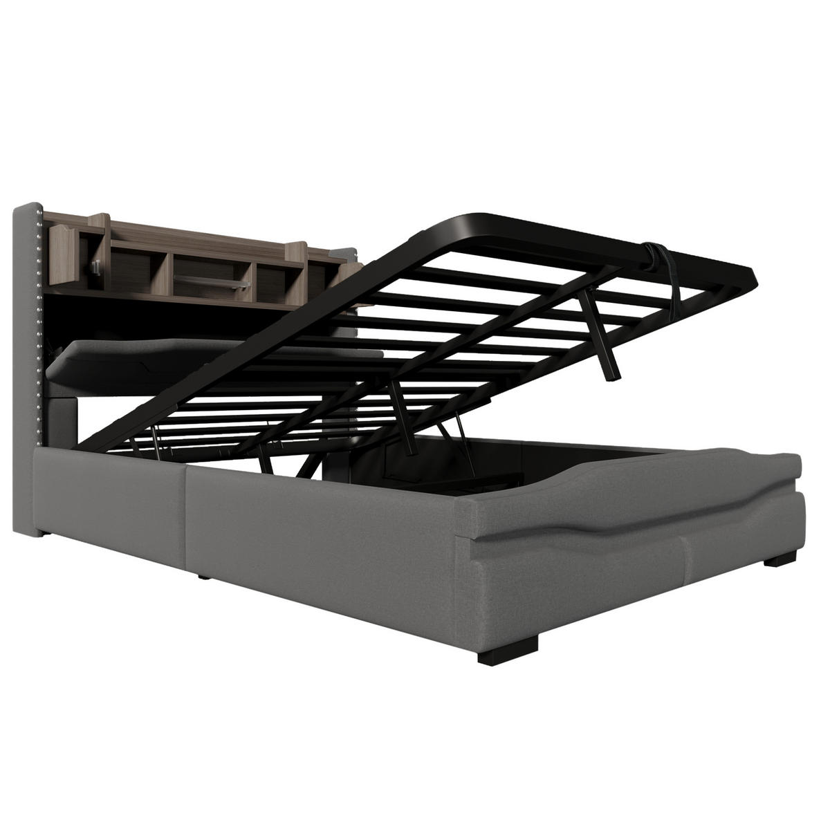POLSTERBETT mit Stauraum & LED 140x200 cm Leinen Gray - Grau, Metall (140/200cm) - Meubliv