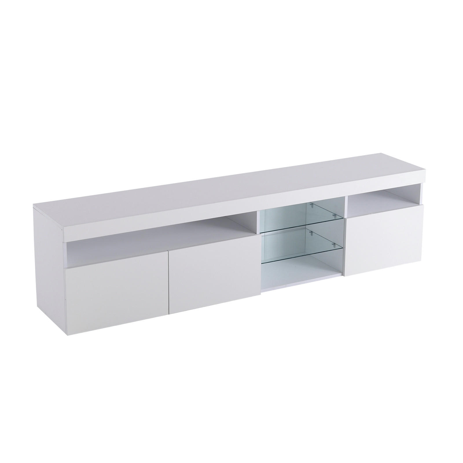 TV Lowboard LED, 3 Türen, 2 Glasregale, Weiß - Weiß, Holz (180/45/35cm)