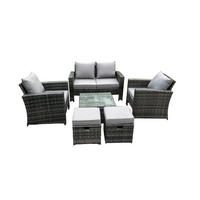 GARTENSOFA SET mit Couchtisch Polyrattan Dunkelgrau 6-Sitzer - Dunkelgrau, Metall - Fimous