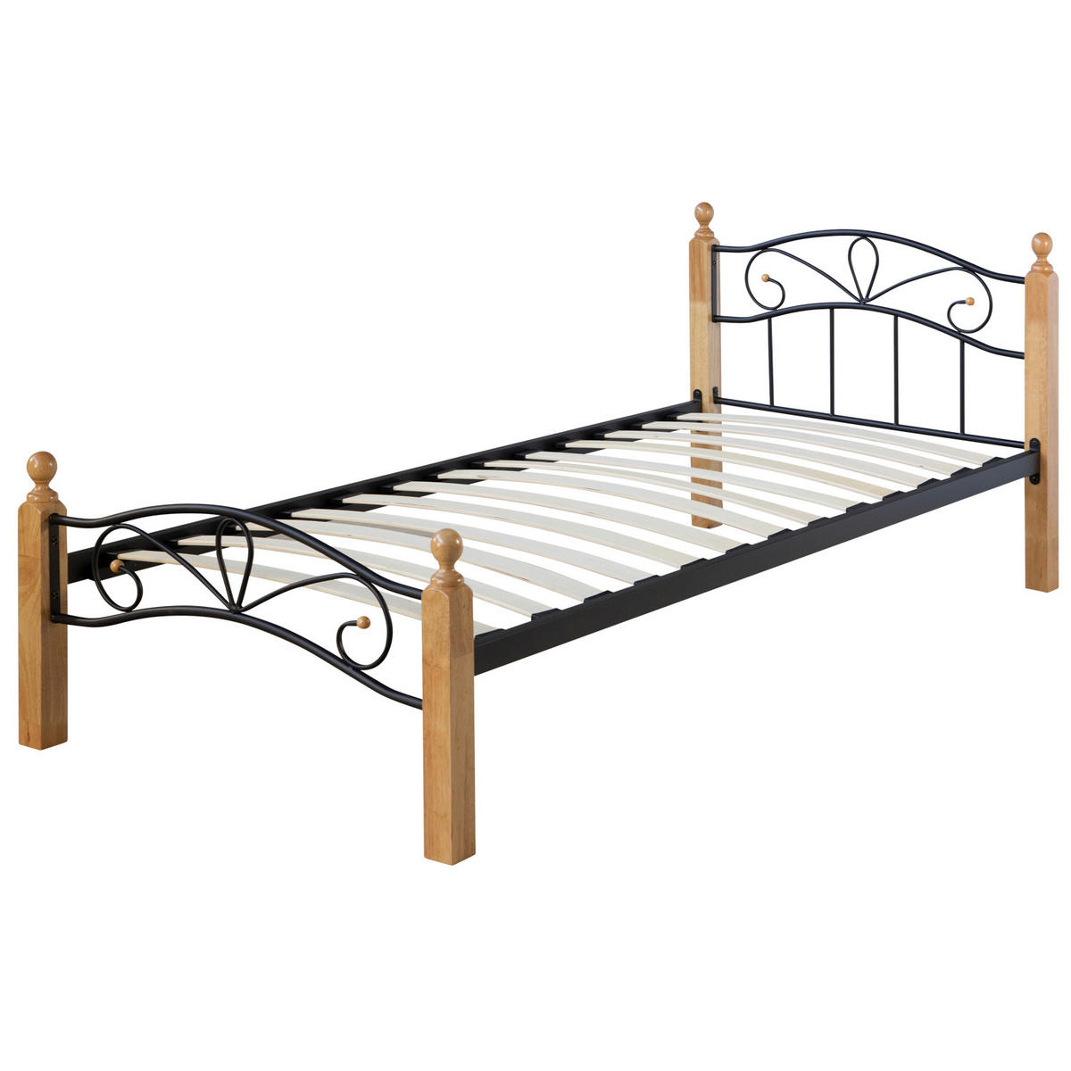 METALLBETT 90/200 cm Schwarz Natur - Schwarz/Naturfarben, Holz (90/200cm) - Homestyle4u