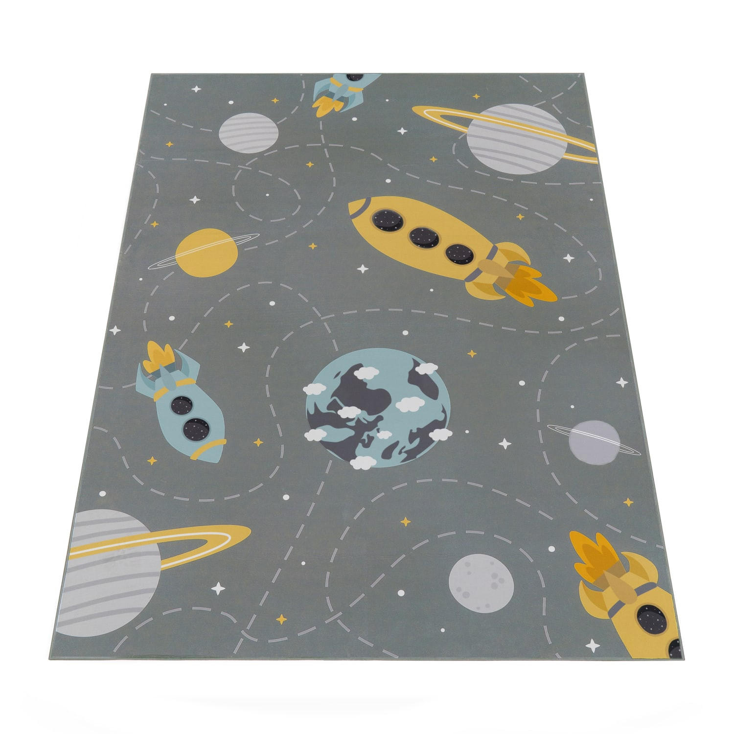 KINDERTEPPICH Waschbar, mit Raketen-Motiv, Grau, 200 x 200 cm - Grau, Textil (200/200cm) - KADIMA DESIGN