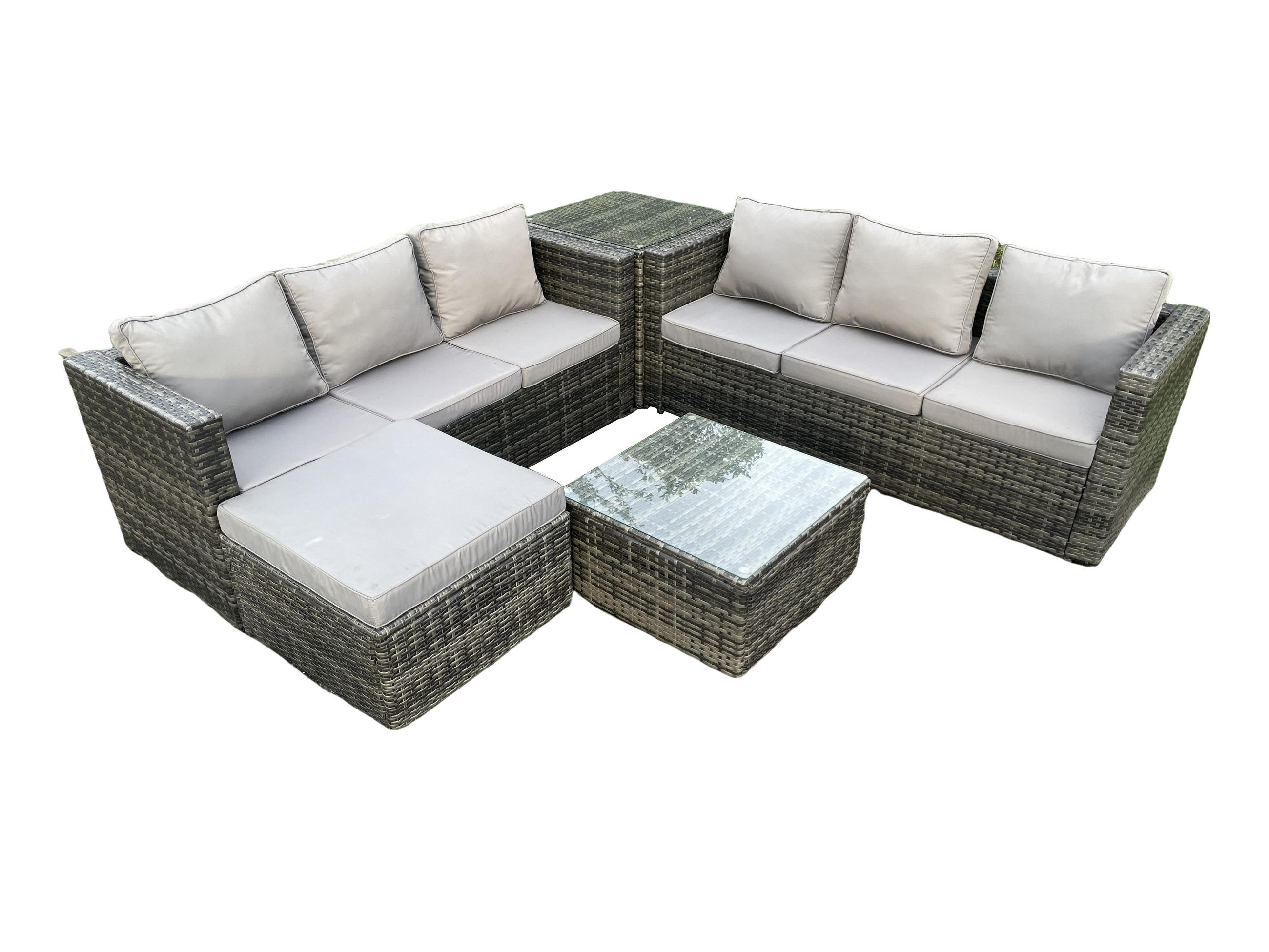 GARTENSET mit Couchtisch Polyrattan 7-Sitzer - Dunkelgrau, Metall - Fimous