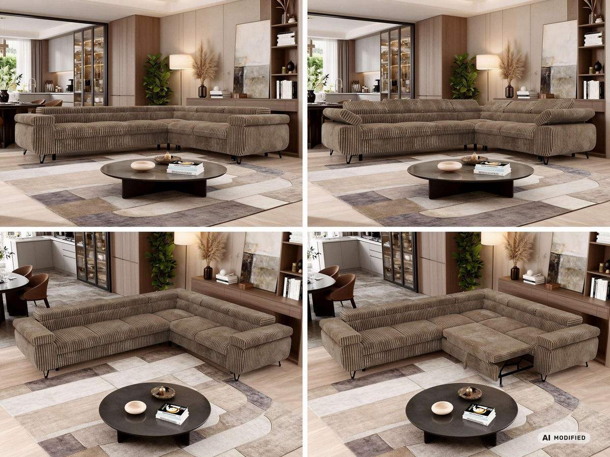 ECKSOFA NORDEN L - Braun Cord - Links Seite - Schwarz/Braun, Textil/Metall (269/329cm) - MKS