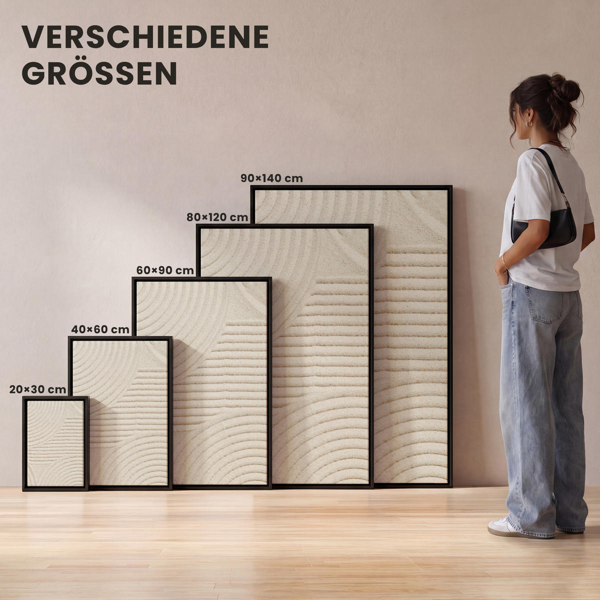 LEINWAND Bilder mit Rahmen - Muster - Abstrakt - Weiß - 20x30 - Beige, Textil (20/30cm) - MuchoWow