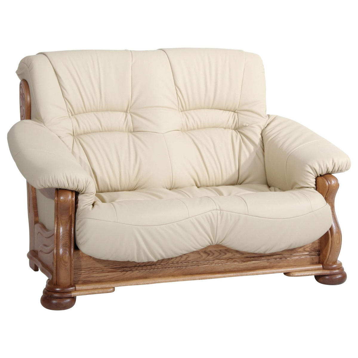 SOFA 2-Sitzer Katlin Bezug Echtleder Eiche rustikal P43 / beige - Weiß, Leder (148/95/95cm) - 58aufmkessel