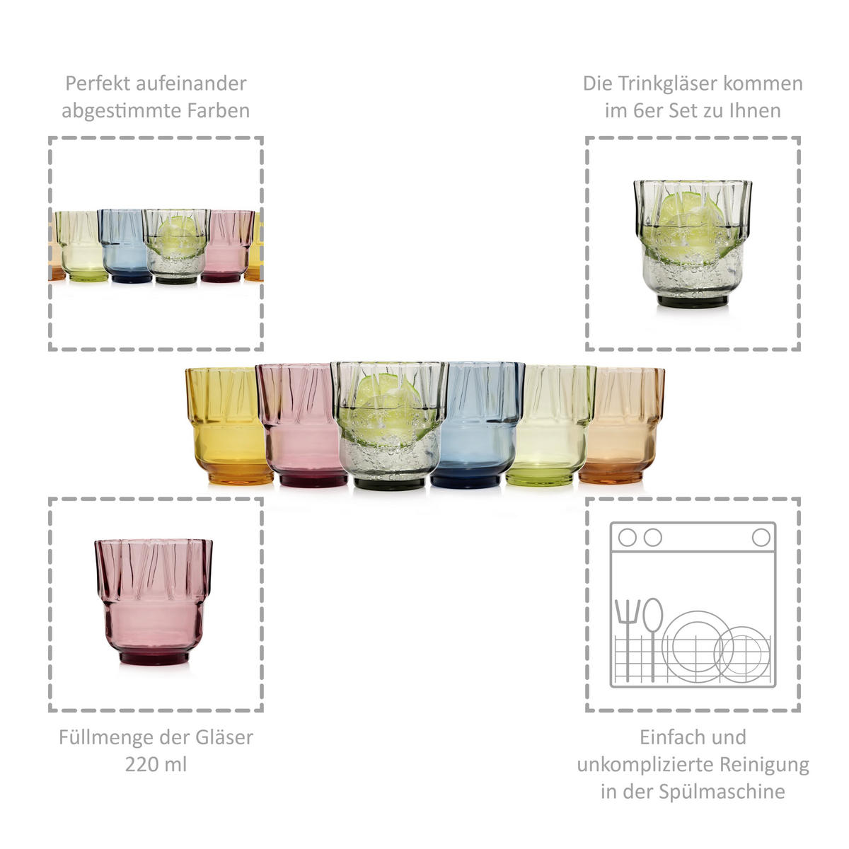TRINKGLÄSER SET CASABLANCA - 6 teilig - Multicolor, Glas - Sänger