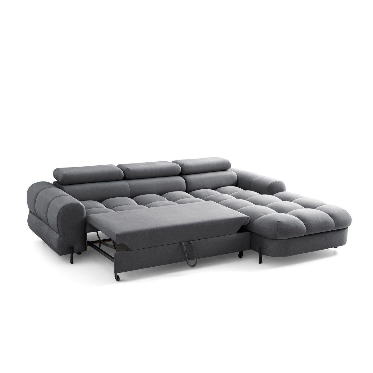 ECKSOFA UFFO L Rechts mit Schlaffunktion 260x195 Velours Grau - Schwarz/Grau, Holz/Textil (195/260cm) - Muffo