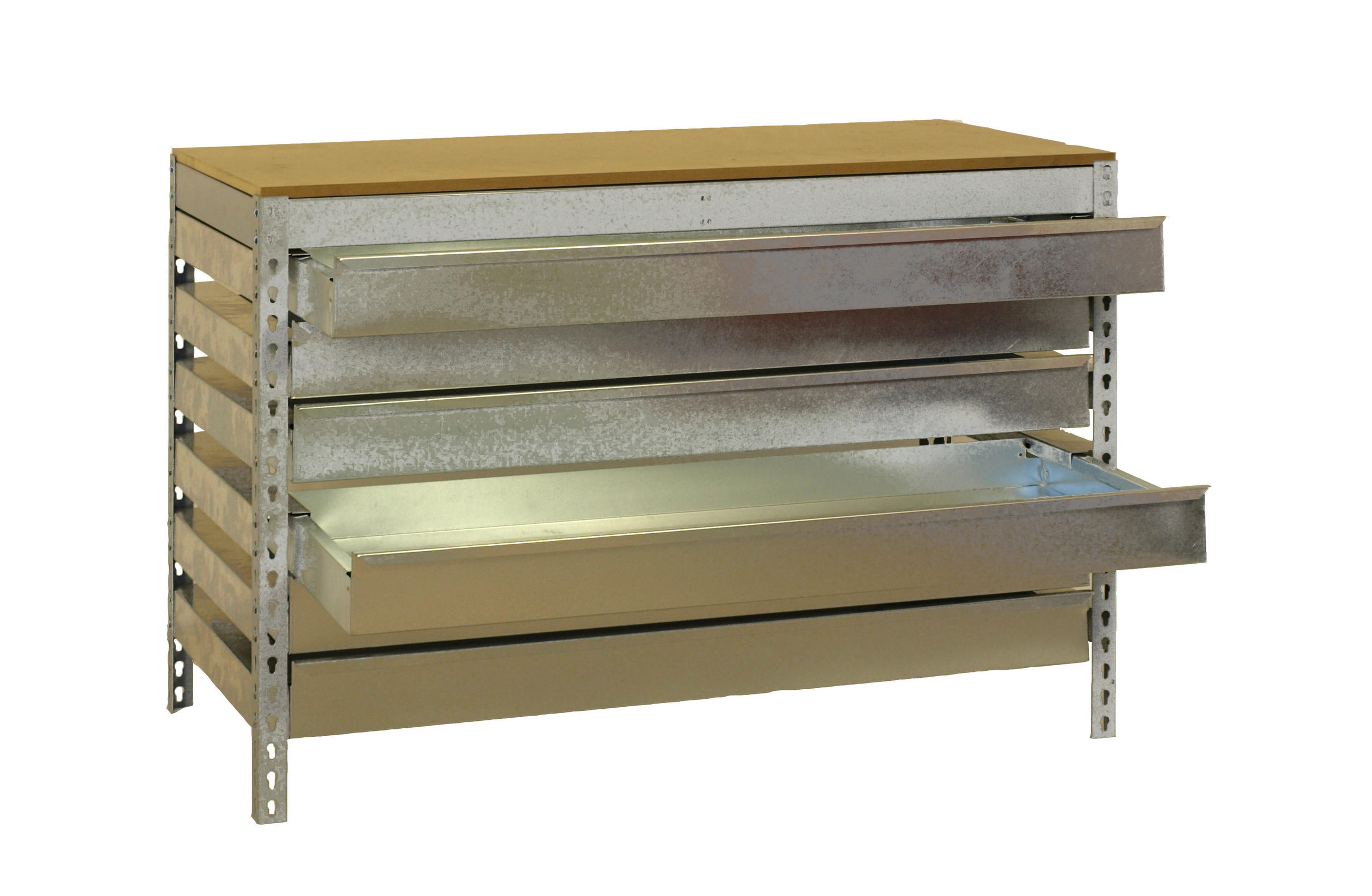 WERKBANK BUFFALO mit Schubfächern | HxBxT 84x120x76cm | Traglast 600kg | Verzinkt - Silberfarben, Metall (120/84/76cm) - PROREGAL