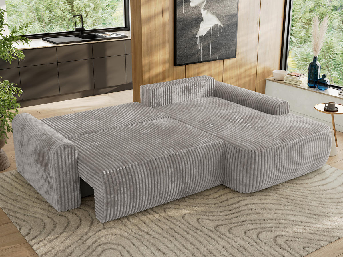 ECKSCHLAFSOFA CUBO L Grau Cord - rechts - Schwarz/Grau, Kunststoff/Textil (187/273cm) - MKS