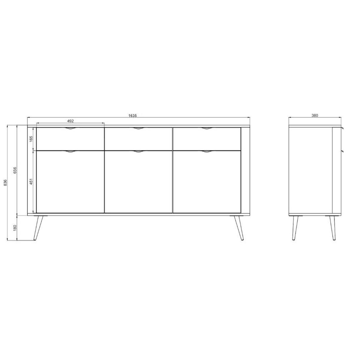 SIDEBOARD Oval Weiß 163,5 cm - Goldfarben/Weiß, Holzwerkstoff/Metall (163.5/84/38cm) - Selsey