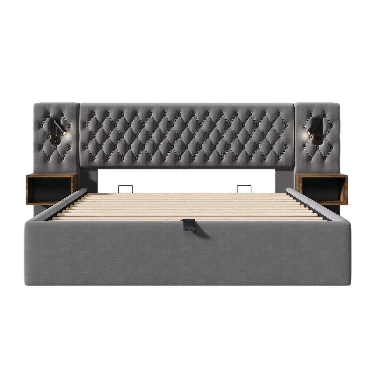 POLSTERBETT aus Samt 180x200 cm in Grau mit Stauraum, USB & Type-C - Grau, Textil (180/200cm) - Modfu