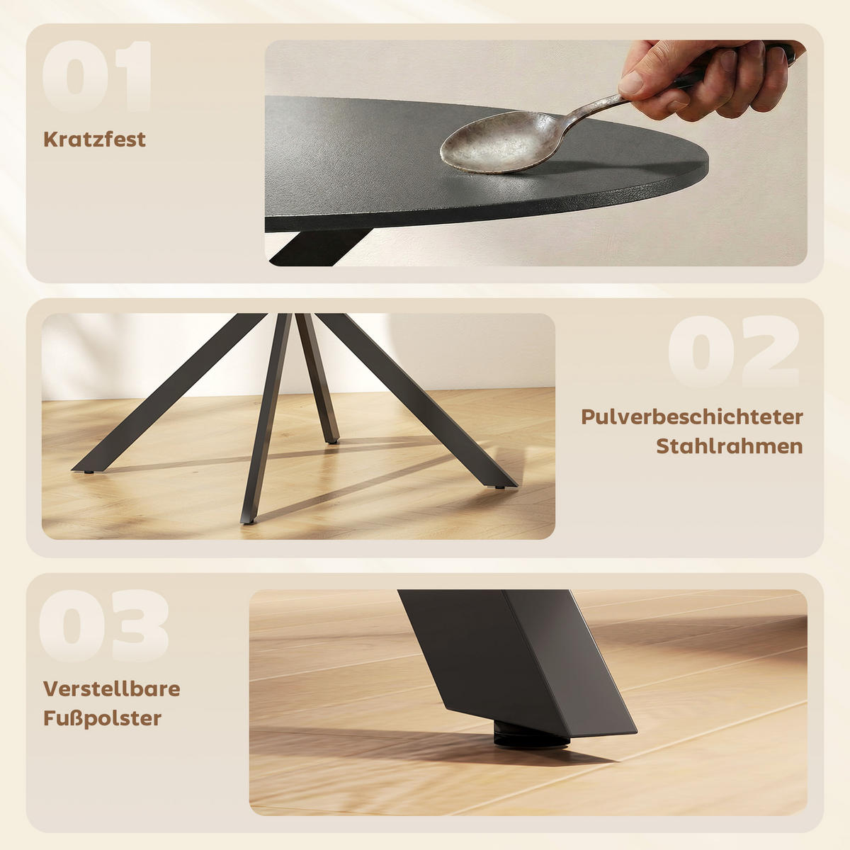 ESSTISCH Spanplatte Stahl Schwarz - Schwarz, Metall (100/100/75cm) - HOMCOM