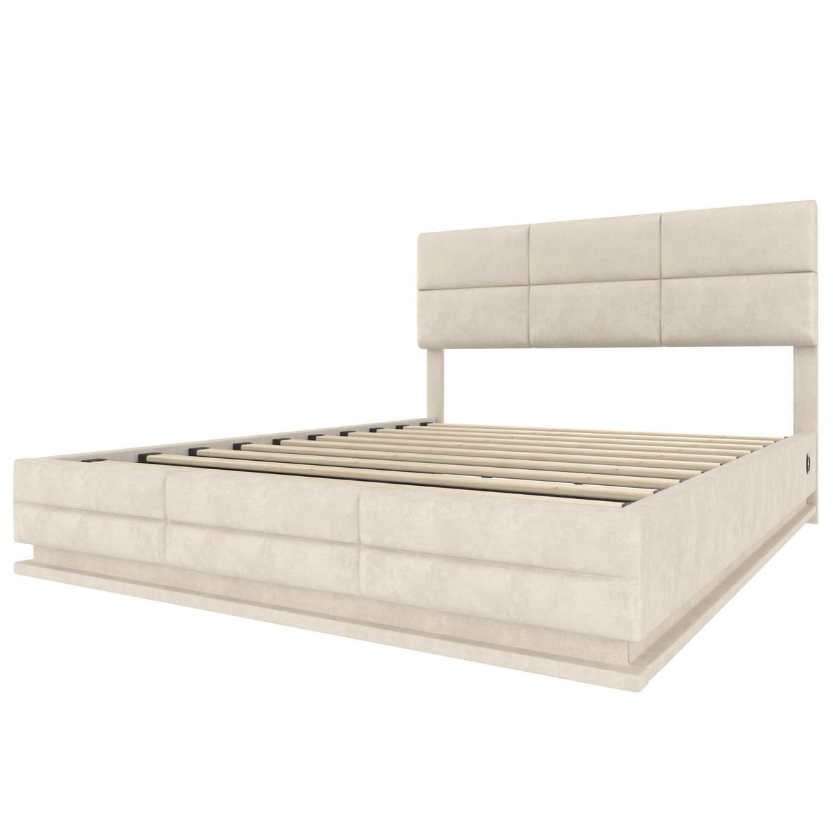 POLSTERBETT 140/200 cm Beige aus Samt mit LED-Beleuchtung und Stauraum - Beige, Textil (140/200cm) - Flora Grace