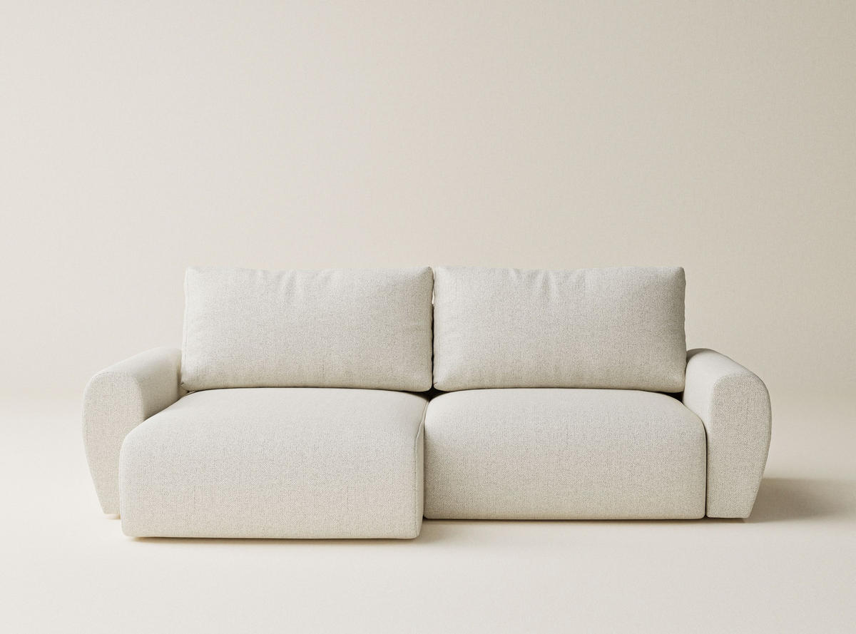 ECKSOFA MIT SCHLAFFUNKTION Numba Creme Webstoff - Creme/Schwarz, Holz/Holzwerkstoff (253/153cm) - Maison de Reve