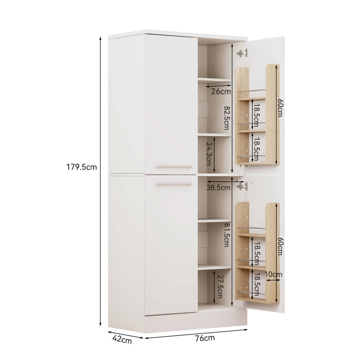 BUFFET 76/42/180 cm aus MDF mit höhenverstellbaren Einlegeböden Weiß - Weiß, Holzwerkstoff (42/180/76cm) - Modenvie