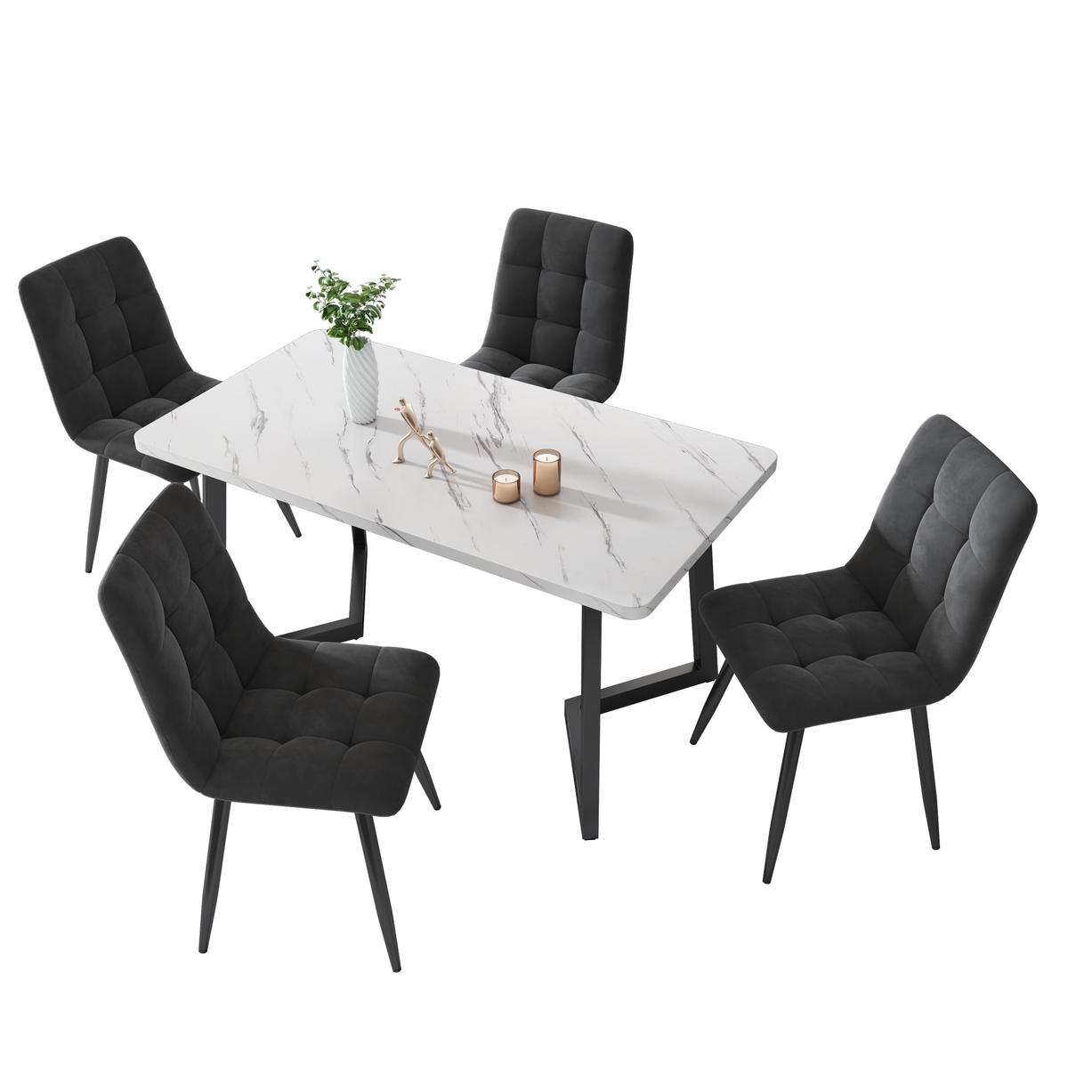 ESSZIMMERSTUHL gepolstert 44 x 41 x 86 cm Samt Grau 4er-Set - Schwarz, Metall (44/86/46cm) - Meubliv
