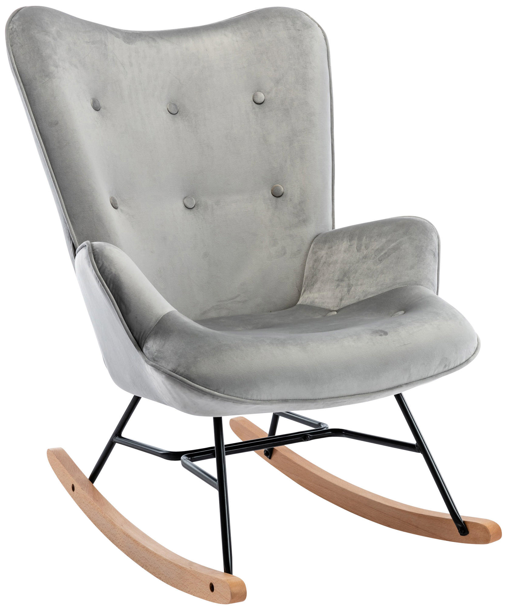 SCHAUKELSTUHL Sanna Samt, Gestell Buchenholz natur / Metall Schwarz Grau - Naturfarben/Grau, Holz/Textil (71/98/88cm) - TPFLiving