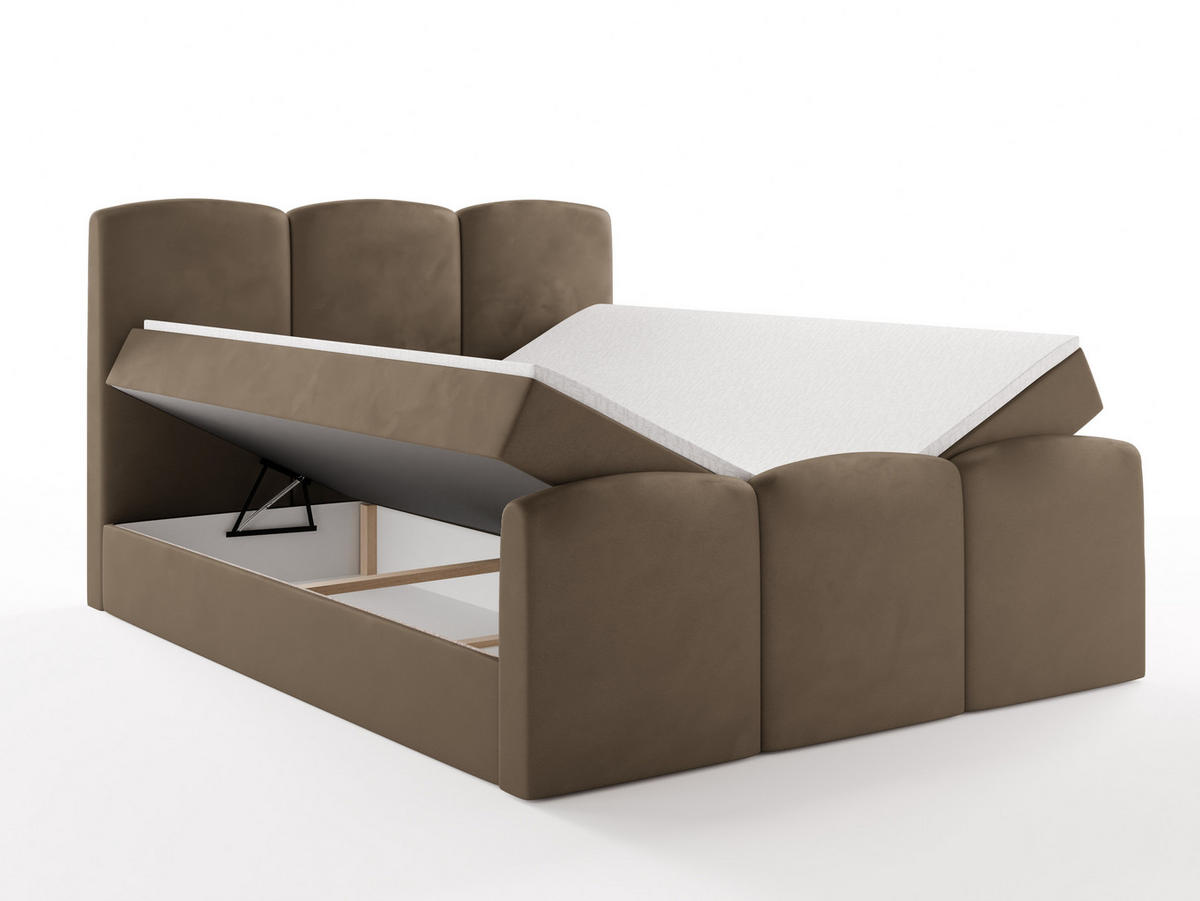 BOXBETT SAVIO 180x200 cm mit Bettkasten, Bonell-Matratze H3 und Topper – Samt Braun - Braun, Textil (180/200cm) - Luxkor24