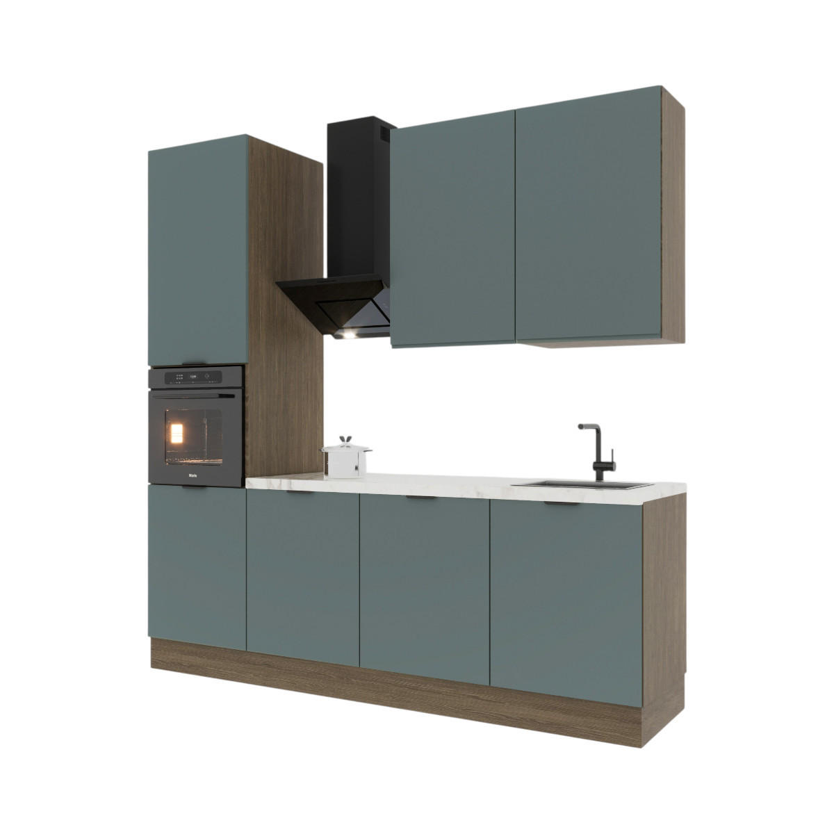 KÜCHENZEILE 240 cm Livaro – KU-S25 – Grün / Dunkle Eiche - Dunkelbraun/Grün, Holzwerkstoff (240/247/60cm) - hi-markt